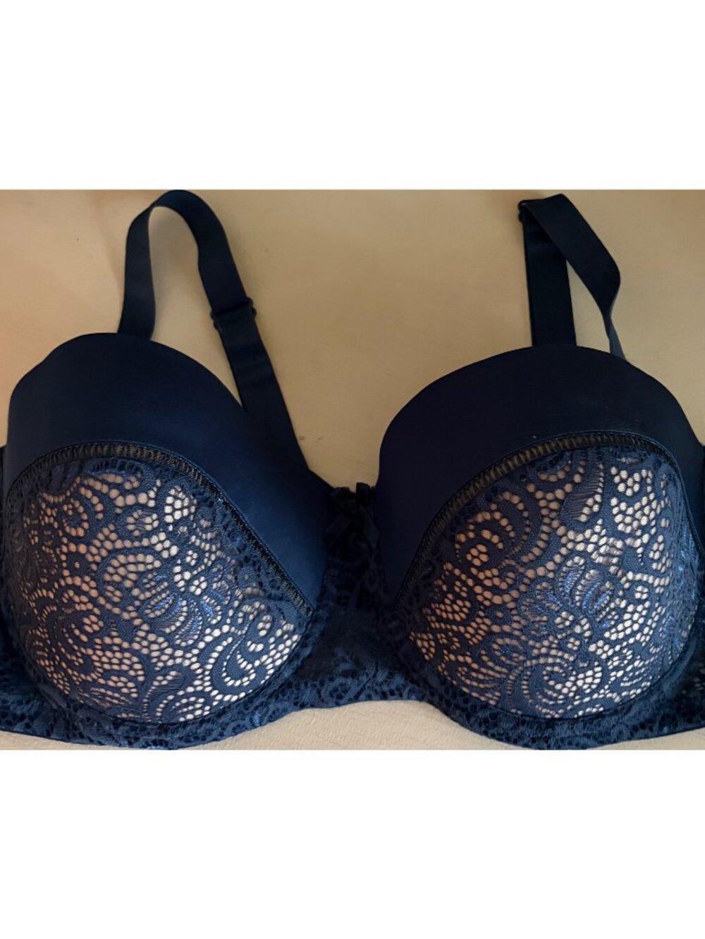 Women's 40C Honeydew Lightly Lined Balconette Bra Navy Blue Lace Overlay